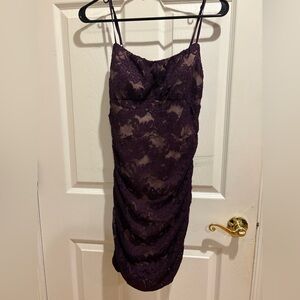 Macy's Strapless Dark Purple Lace Dress